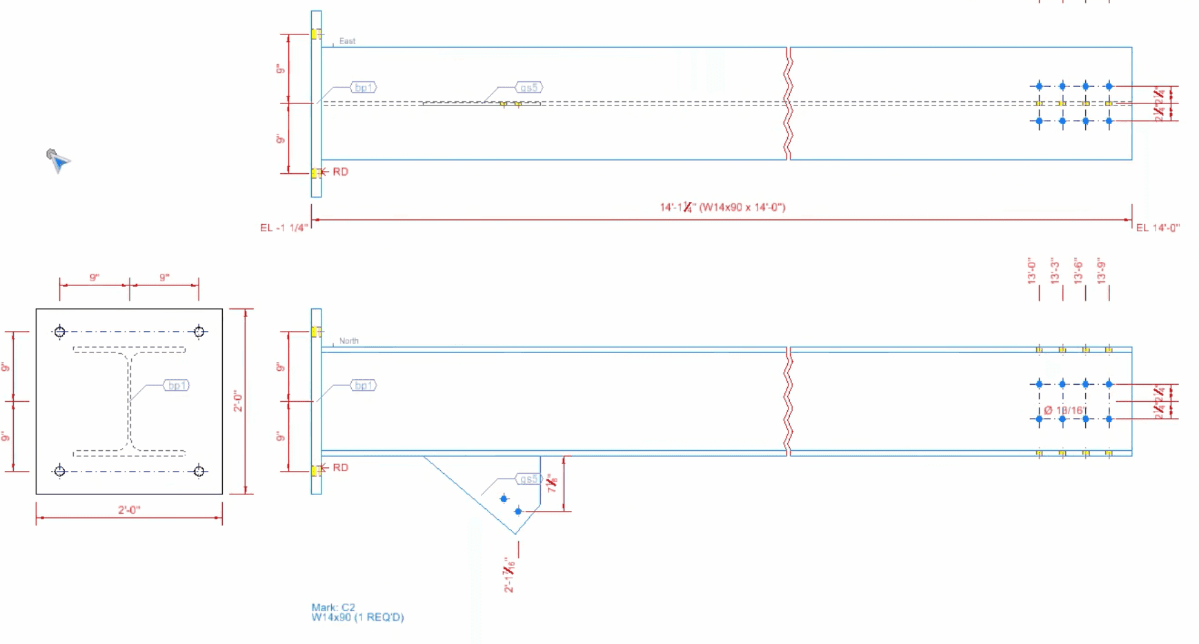 Structural steel connection detail generated from the BIM model