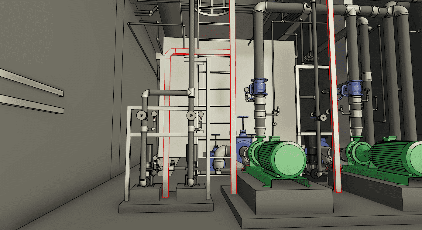 T3206 airport fire pump room as-built BIM created from scan data
